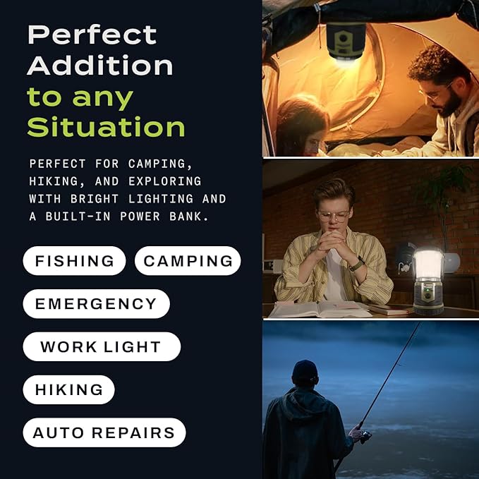 USB Rechargeable Camping Lantern, 1000 Lumens LED Lantern, Tent Lamp, 12000mAh Power Bank, 400 Hour, 7 Modes, Candle Feature, for Outdoors & Emergency