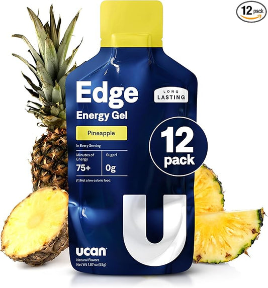UCAN Edge Energy Gel Shots, Pineapple (12, 1.87 Ounce Packets) for Running, Training, Workouts, Fitness, Cycling, Crossfit | Sugar-Free, Vegan, & Keto Friendly Energy Supplement