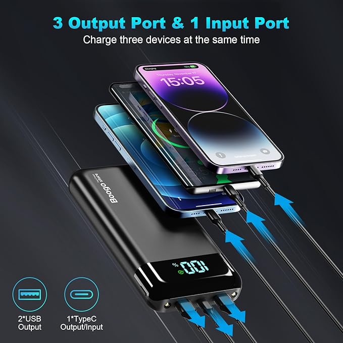 Portable Charger Power Bank 52800mAh Powerbank PD 30W and QC 4.0 Fast Charging Built-in Bright flashlight LED Display 2 USB 1Type-C Output External Battery Pack for iPhone, Samsung, iPad etc (black)