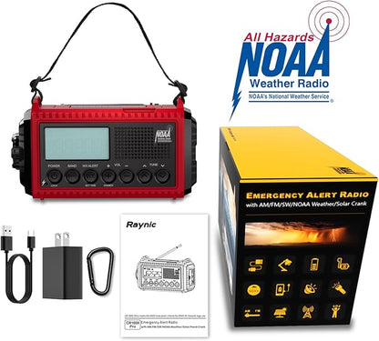 Raynic Emergency Radio, 5000mAh/18500mWh Weather Radio, Solar Hand Crank Emergency Radio with AM/FM/SW/NOAA, Cell Phone Charger, Headphone Jack, Flashlight, Type-C Charging and SOS Siren for Hurricane