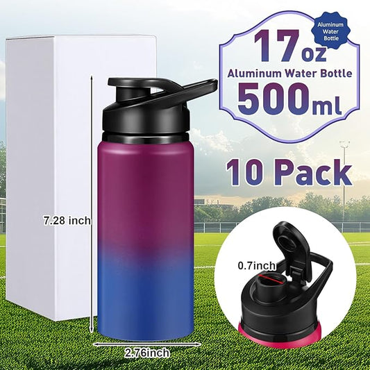 10 Pcs Reusable Aluminum Water Bottles Bulk Multicolor Outdoor Sports Water Bottles for Travel Gym Cycling Camping, Snap Lid