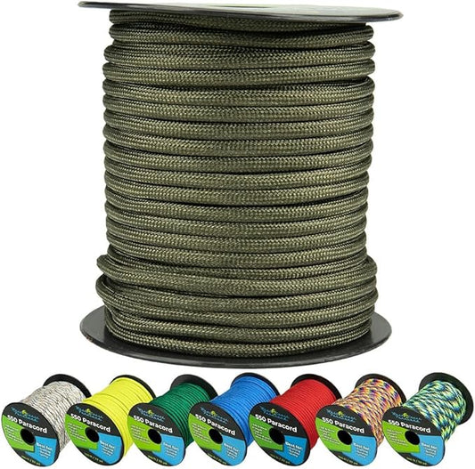 West Coast Paracord 550lb Paracord Spools – 7 Strand Type III Tactical Parachute Cord for Hiking, Camping, and Fishing – Army Green (1,000 ft)