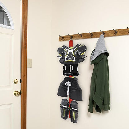 Hockey Hanger Portable Hanging Dryig Rack Hockey Gifts for Home and Outdoor Using in Ice Hockey Skating Football Camping Fishing 5 Hooks (Red)
