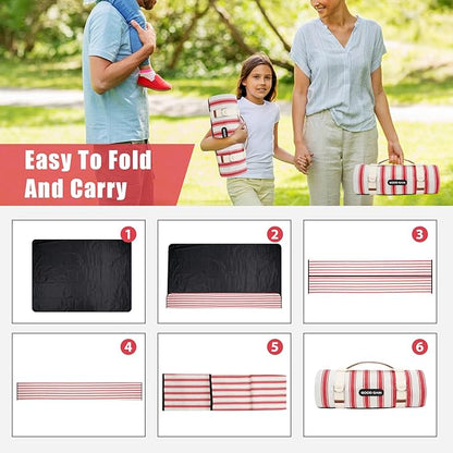 G GOOD GAIN Picnic Blankets Waterproof - Extra Large Outdoor Blanket Sand Free Foldable with Carry Strap for Beach, Camping, Park Grass, Hiking, Travel, Concerts, Indoor(Apple)