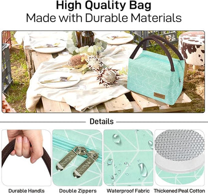 Buringer Insulated Lunch Bag Lunch Box for Women Men Adult Lunch Tote for Work Picnic Travel (Geometry Green)