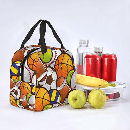 VOOHDDY Sport Ball Soccer Football Basketball Insulated Lunch Bag For Men Women Reusable Lunch Box Container Waterproof Portable Cooler Thermal Tote Bag For Work Office Picnic Beach Travel