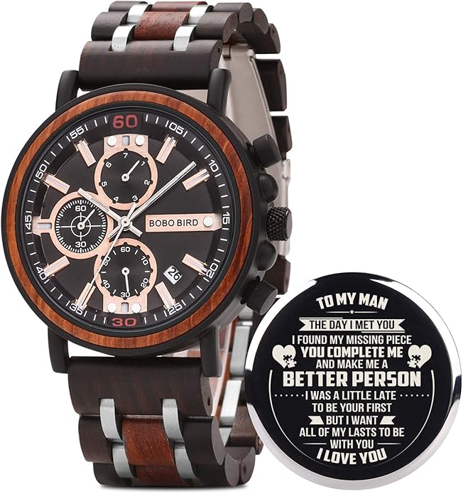 BOBO BIRD S18-1 Personalized Engraved Wood Watch Customized Wooden Watches for Husband Boyfriend Birthday Anniversary