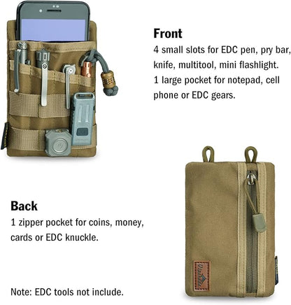 VIPERADE VE4 Tool Pouch, Nylon Pocket Organizer with 2 Pockets and 4 Small Tool Storage EDC Gears, Best Gift to Keep Organized, Hold Your Flashlight/Pocket Knife, Tactical Pen, Notebook
