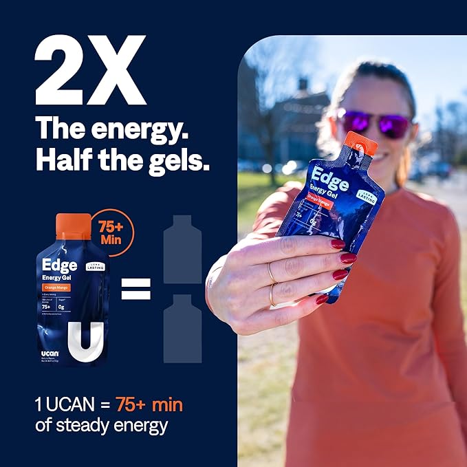 UCAN Edge Energy Gel Shots, Orange Mango (12, 2 Ounce Packets) for Running, Training, Workouts, Fitness, Cycling, Crossfit | Sugar-Free, Vegan, & Keto Friendly Energy