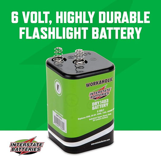 Interstate Batteries 6V HD Lantern Flashlight Battery (6-Pack) 6 Volt 7000 mAH Square Shape Beam Light (Spring Terminals) Camping, Hiking, Household, Lamps, Outdoors (DRY1403)