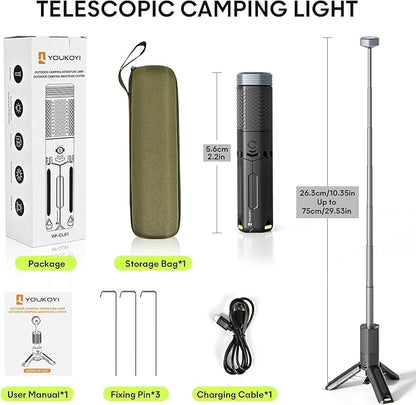 Camping Light Telescopic, YOUKOYI 10500mAh Collapsible Magnetic Camping Lantern, Telescoping IP67 Waterproof Flashlights, Camping Lantern Rechargeable for Emergency, Camping, Travel, Hiking