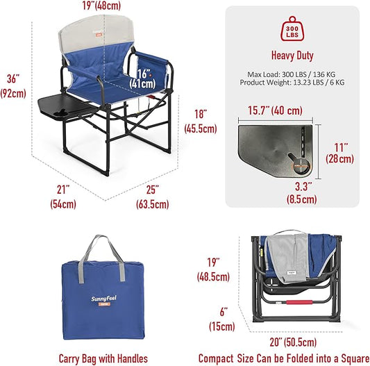 SUNNYFEEL Heated Camping Directors Chair, Heavy Duty,Oversized Outdoor Portable Heating Folding Chair with Side Table, Pocket for Beach, Fishing,Trip,Picnic,Lawn,Concert Foldable Camp Chairs