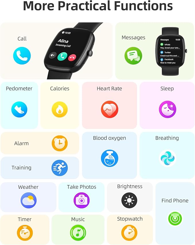 Parsonver Smart Watch for iOS and Android Phones(Answer/Make Calls), HD Screen Watches for Men Women, IP68 Waterproof Fitness Tracker Watch with Heart Rate Sleep Monitor, Steps Calories Counter, Black