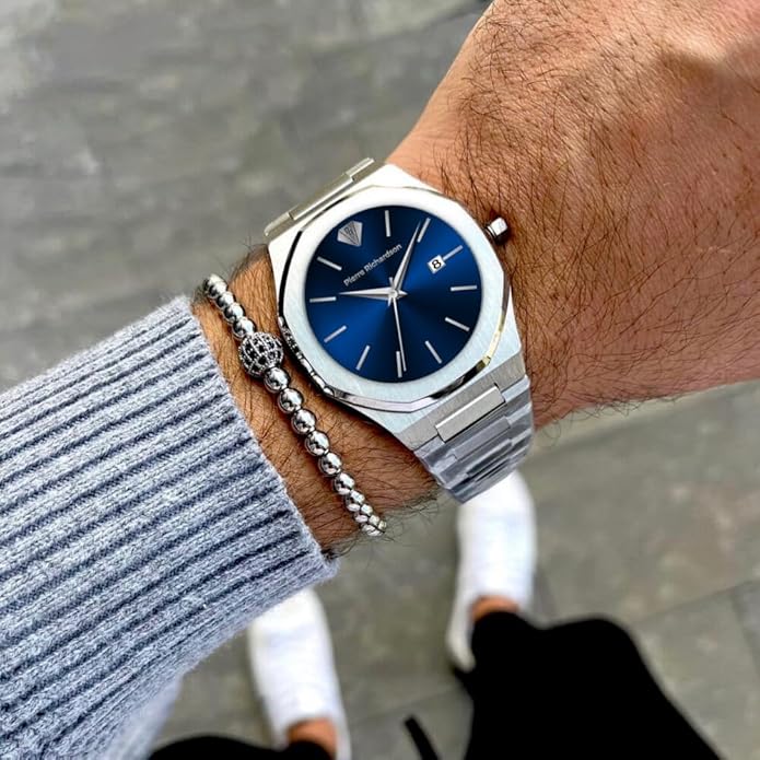 PIERRE RICHARDSON PR5428 Men’s Luxury Watch – Japanese Quartz Movement, Stainless Steel, 41mm, 5ATM Water Resistant, Scratch-Resistant Sapphire Crystal Glass – Classic Dress Watch for Men