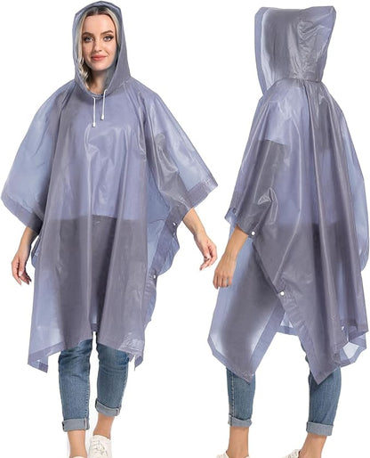 Reusable Rain Ponchos with Drawstring Hood for Adults, Waterproof Thicken Rain Coat, 2 Packs