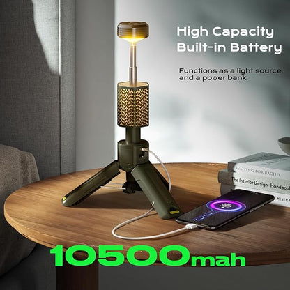 Camping Light, Telescopic Camping Lantern with Storage Bag, Collapsible, Magnetic, 10500mAh Battery, Rechargeable Outdoor Portable Lights for Hiking, Fishing, and Travel (Dark Green)