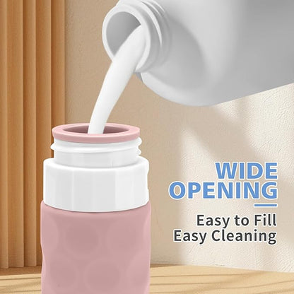 Travel Bottles for Toiletries, 4pcs Tsa Approved 3oz Travel Size Containers, BPA Free Leak Proof Premium Silicone Bottles, Refillable Liquid Squeezable Accessories W/Toiletry Bag（Apricot）