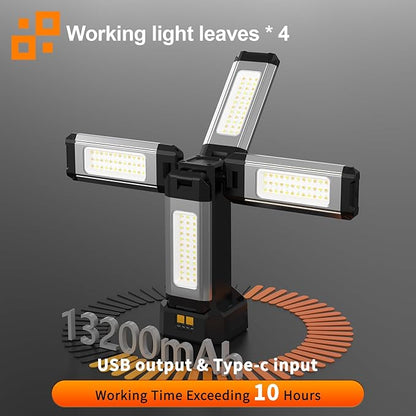 13200mAh Rechargeable Aluminum Work Light with Folding Stand Support and Portable Carrying Bag, 8000 Lumen Stepless Dimmable, 3 Lighting Modes, White/Warm/Nature White (Standard)