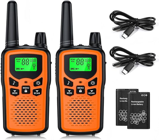 Walkie Talkie Long Range Walkie talkies with Rechargegable for Adults, 22 Channel FRS 2-Way Radios Walky Talky with LED Flashlight for Climbing, Camping Trip and Family Emergency Kit(2 Pack Orange).