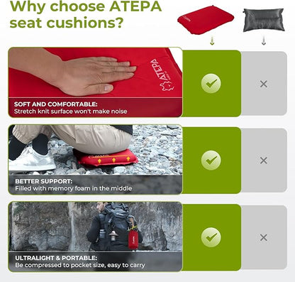 ATEPA Inflatable Stadium Seat Cushion, Self-Inflating Memory Foam Stadium Seats Camping Accessories Chair Pad for Outdoor Airplane Travel Bleacher Patio Backpacking