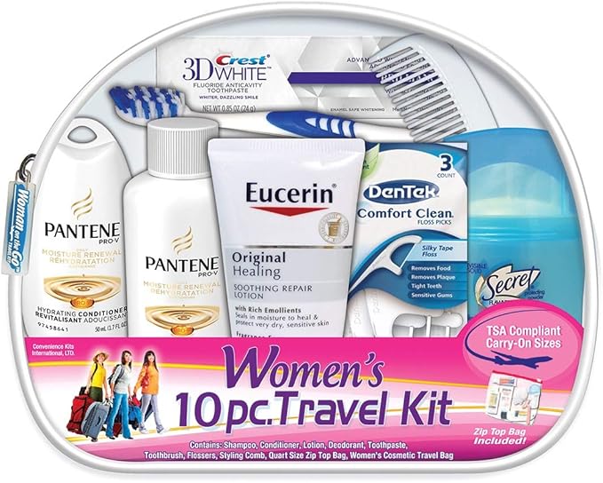 Convenience Kits International Men's 11 Piece Travel Kit with Grooming Essentials and Women's 10 Piece Deluxe Travel Kit with TSA Compliant Toiletries