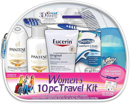 Convenience Kits International Men's 11 Piece Travel Kit with Grooming Essentials and Women's 10 Piece Deluxe Travel Kit with TSA Compliant Toiletries