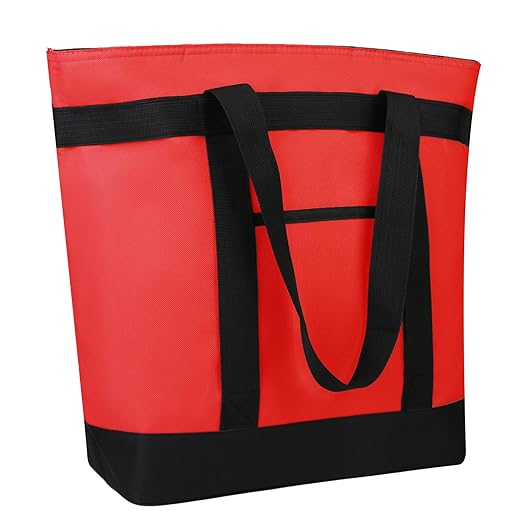 Insulated Reusable Tote Bag for Grocery Shopping for Women, Pizza/Food Delivery Bag to Keep Food Cold/Hot for Uber Eats/Doordash/Grubub, Cooler bags for Travel/Beach/Picnic, Red