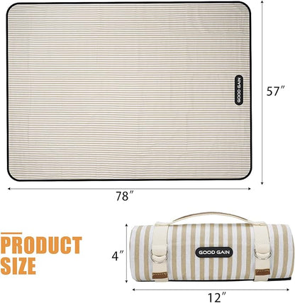 G GOOD GAIN Picnic Blankets Waterproof Extra Large - Outdoor Blanket Sand Free Foldable with Carry Strap for Beach, Camping, Park Grass, Hiking, Travel, Concerts, Indoor (Sand Yellow)