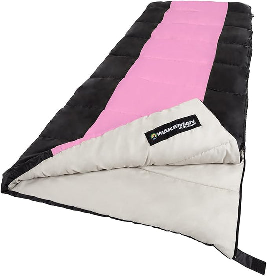 Sleeping Bag - 3 Season Warm and Cool Weather Sleeping Bags for Adults, Teens, and Kids - Lightweight Compact Spring Summer Fall Camping Essentials by Wakeman (Pink)
