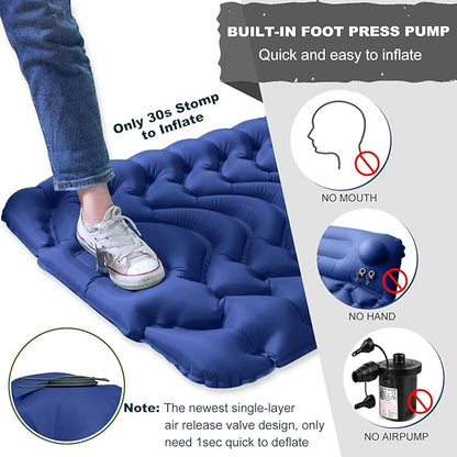 MEETPEAK Sleeping Pad, Extra Thickness 4 Inch Inflatable Camping Sleeping Mat with Pillow Built-in Foot Press, Compact Ultralight Camping Air Mattress for Backpacking, Hiking, Tent