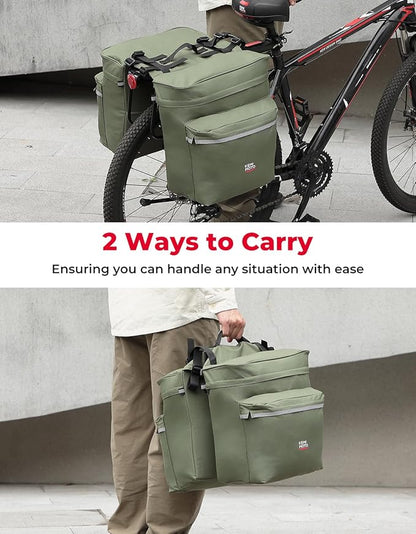 KEMIMOTO Portable Bike Pannier Bag, 34L Large Capacity Water Resistant Bicycle Trunk Bag with Reflective Trim, Bike Rear Seat Saddle Bag for Grocery Shopping Commuter Long Cycling Trip (Green)