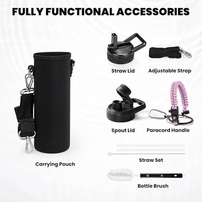 Insulated Water Bottle 20 oz, Triple Wall Vacuum Stainless Steel (Cold for 48 Hrs), Leak Proof & Non-BPA, Kids Water Bottle Jug for School with Straw Spout Lids, Lilac