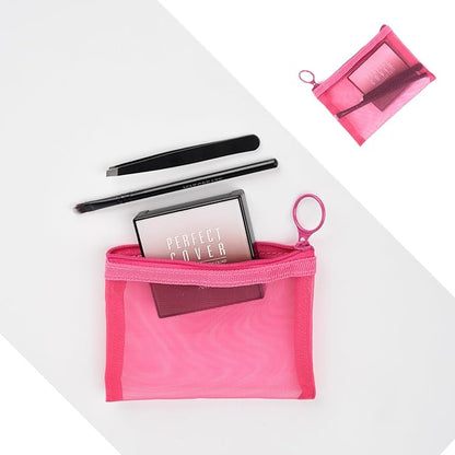 patu Mini Zipper Mesh Bags, 4" x 5", Size S / A7, 5 Pieces, Beauty Makeup Lipstick Cosmetic Accessories Organizer, Small Travel Kit Storage Pouch, Pink