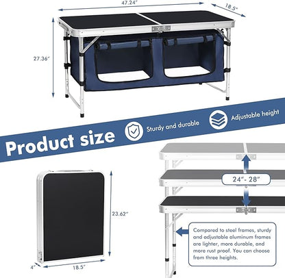 Camping Folding Aluminum Table with Adjustable Legs for Outdoor Travel Beach, Backyards, BBQ, Party and Picnic Foldable Table