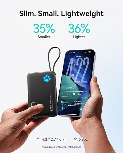 INIU 45W Portable Charger, 10000mAh Built-in USB C Cable Fast Charging Power Bank, Small Type C Battery Pack, Powerbank for iPhone 17 16 15 14, iPad, Samsung S25 S24 etc. Travel Camping Essentials