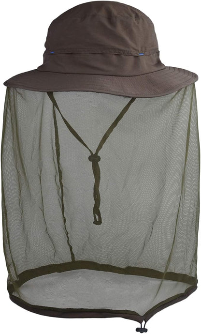 Flammi Mosquito Net Hat Safari Hat UPF 50+ Sun Protection Boonie Hats for Men with Neck Flap Fishing Hiking Hat for Men/Women