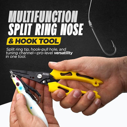 Beyond Fishing QuickRig Fishing Pliers – Multifunction Stainless Steel Split Ring Pliers for Fishing with Line Cutter & Crimper – Corrosion Resistant & Spring Loaded Design