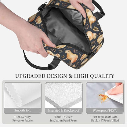 bassyil Capybaras Lunch Box Reusable Insulated Totes Lunch Bag Thermal Cooler Adjustable Shoulder Strap Bag for Men Women