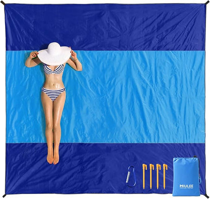 MIULEE Beach Blanket Waterproof Sandproof, Extra Large 110" x 114" Beach Mat Oversized for 5-8 Adults, Portable Lightweight Outdoor Blanket with 4 Corner Pockets for Hiking, Picnic, Travel, Camping