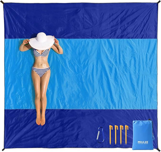 MIULEE Beach Blanket Waterproof Sandproof, Extra Large 110" x 114" Beach Mat Oversized for 5-8 Adults, Portable Lightweight Outdoor Blanket with 4 Corner Pockets for Hiking, Picnic, Travel, Camping