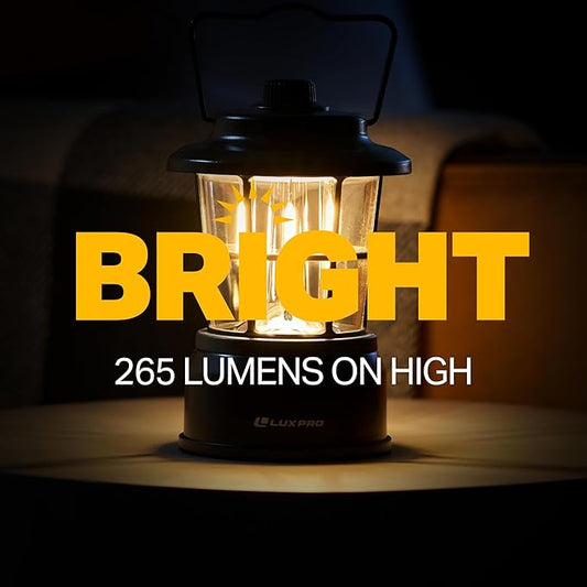 LUXPRO Retro LED Lantern - Battery-Powered Emergency Lantern - Water Resistant - Bright LED Lamp for Indoor & Outdoor Use - Use for Tents, Hiking or Hurricane Prep - Black