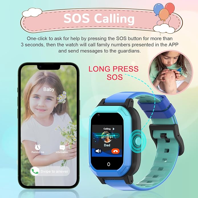 Wonlex GPS Smart Watch for Kids, 4G Smartwatch with SIM Card, 1.4" Phone Watch with Video Calls, Voice Chat, SOS, Camera, Pedometer, Alarm, Games for Boys Girls Aged 3-12 Years Old