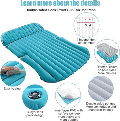 KMZ SUV Air Mattress Double-Sided Car Mattress Camping Bed Inflatable Bed with Electric Pump for SUV Trunk and Rear Seat - Gray and Blue (Without Pillows)