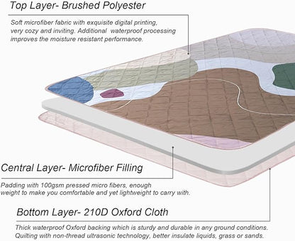 Exclusivo Mezcla Waterproof Picnic Blanket 60x80 Inches Large Multicolor Floral Polyester Sandproof Modern Camping Blanket