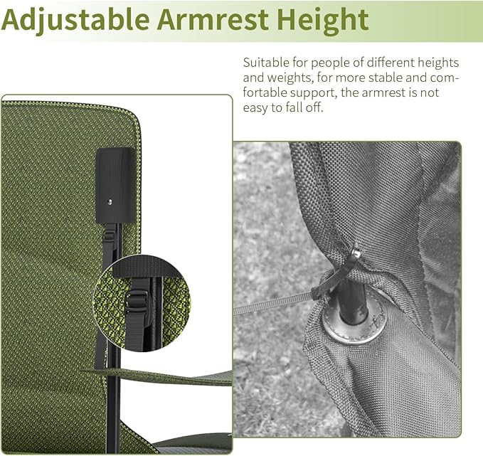 Heavy Duty Folding Chair 500LB Capacity, Oversized Camping Chairs with Cup Holder, Cooler Bag & Storage Pouch, Double-Layer Fabric, Outdoor Chairs for Sports, Lawn Chairs (2, Black Green, Extra Large)