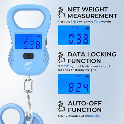 Calamus Lightweight Fish Scale, Rechargeable Digital Scale with USB Cable, 55lb Capacity, Multi-Units Pound/Ounces & Kilograms, High Accuracy, Backlight LCD Display, Fishing Gifts for Men