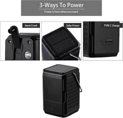 2 Pack Camping Lantern Rechargeable, Hand Crank & Solar Camping Lights with USB Output, Tent Lights for Camping, Portable Camp Lamp, Camping Hurricane Home Power Failure Essentials (Black, 2 Pack)