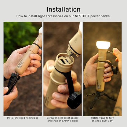 ELECOM NESTOUT Outdoor Camping LED Panel Flashlight w/ Mini Tripod, Dimmable USB Powered LED Light, IP44 Water Dust Resistant, 30-1000 Lumen, Portable Lantern for NESTOUT Power Bank, Beige (Flash-1)
