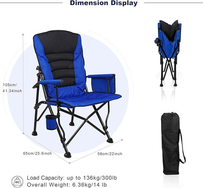 Outdoor Folding Camping Chair Heavy Duty Movable High Back Collapsible Padded Chair with Storage Bag for Outside Camping Activities, Blue