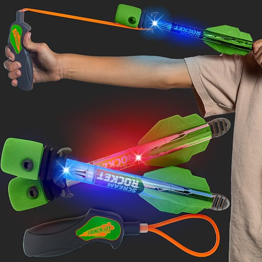 Light Up Foam Rocket Toys for Kids: Best LED Rocket Launcher Slingshot Lights Up & Makes Noise! for Boys & Girls. Outdoor Toy Party Favors Easter Stuffers & Great Gifts for Ages 8 9 10 11 12 13 & Up